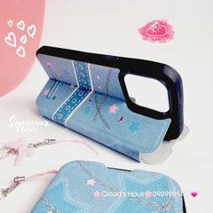 Case Ốp điện thoại iPhone Bao Da Jeans Sweet Kèm Charm iPhone 11/12/13/14/15/Pro/Promax