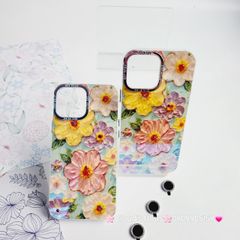 Case Ốp điện thoại iPhone Hoa Hologram Nền Xanh Hoa Ngũ Sắc Viền Nhám kèm Bảo Vệ Camera Đính Đá iPhone 11/12/13/14/15/Pro/Promax