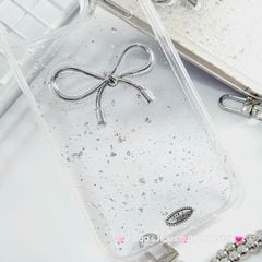Case Ốp điện thoại iPhone Nơ Bạc Trong Bling Bling iPhone 12/13/14/15/Plus/Pro/Promax