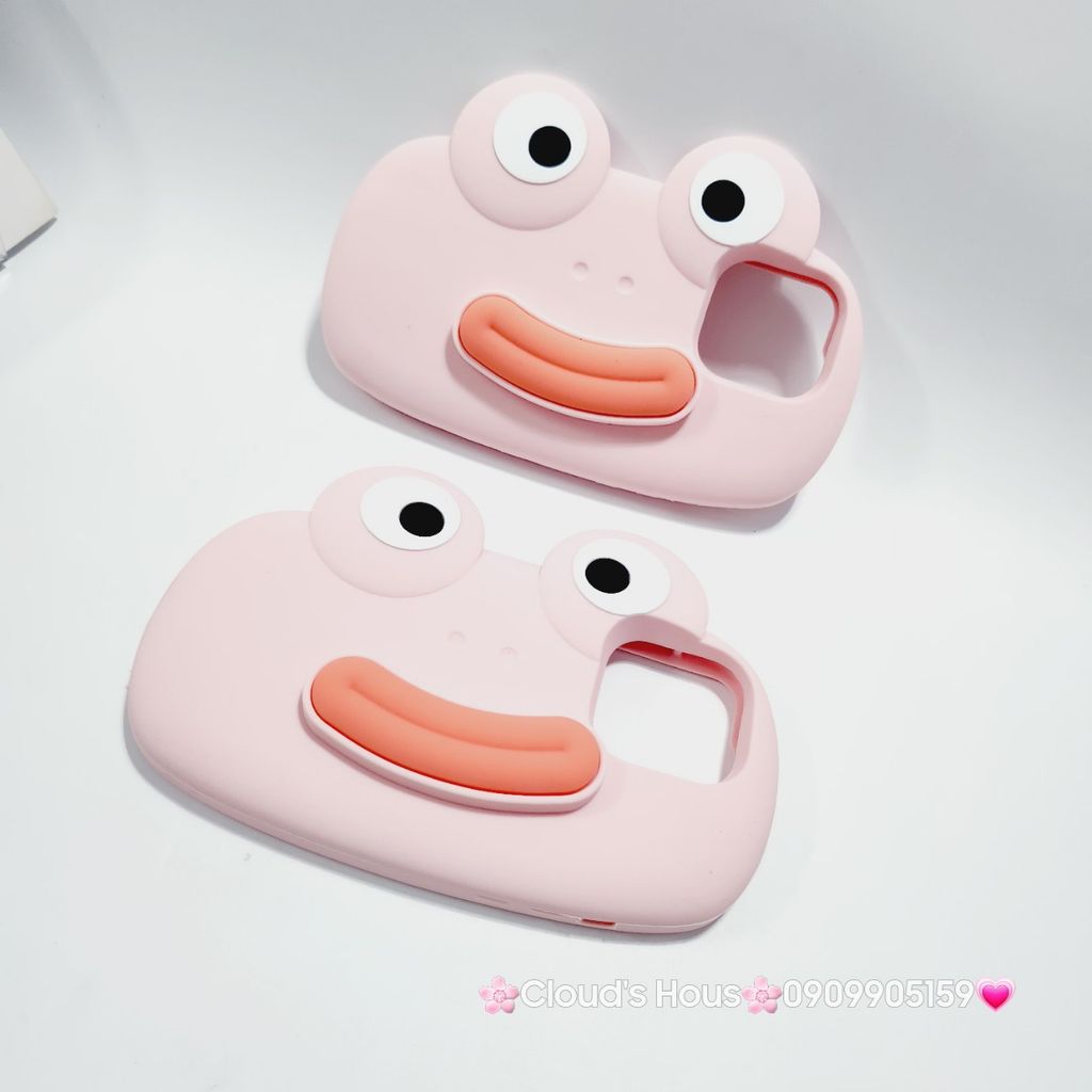 Case Ốp điện thoại iPhone Su dẻo Ếch Môi Dày 3D Nổi Xanh & Hồng iPhone 11/12/13/14/15/Pro/Promax