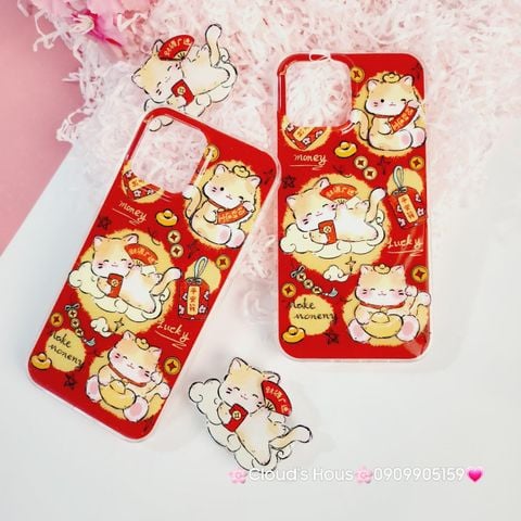 Case Ốp điện thoại iPhone Mèo May Mắn Good Luck Tết Kèm Popsocket Nam Châm iPhone 11/12/13/14/15/Pro/Promax