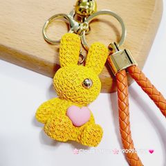 Móc Khóa Con Vật Thỏ Dây Da Trái Tim
