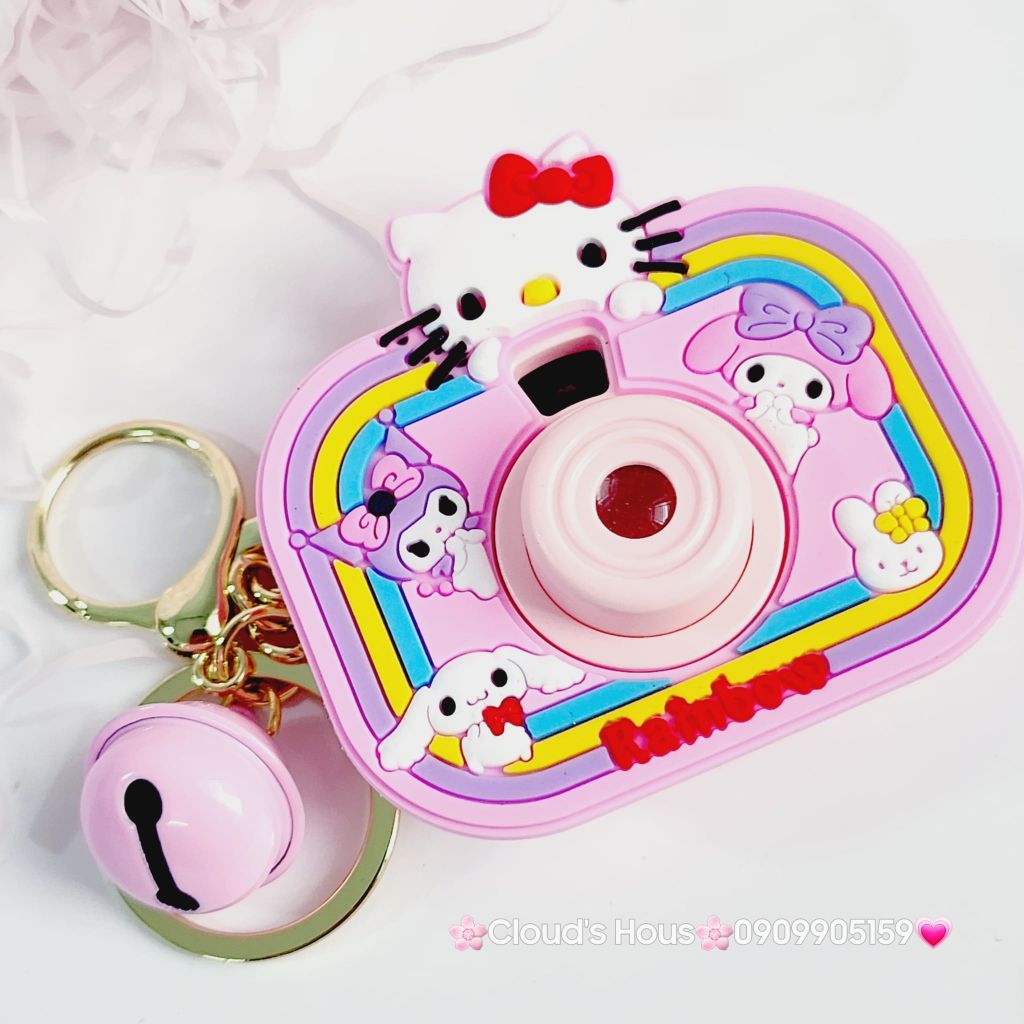 Móc Khóa Máy Ảnh Vuông Hello Kitty Rainbow Có đèn