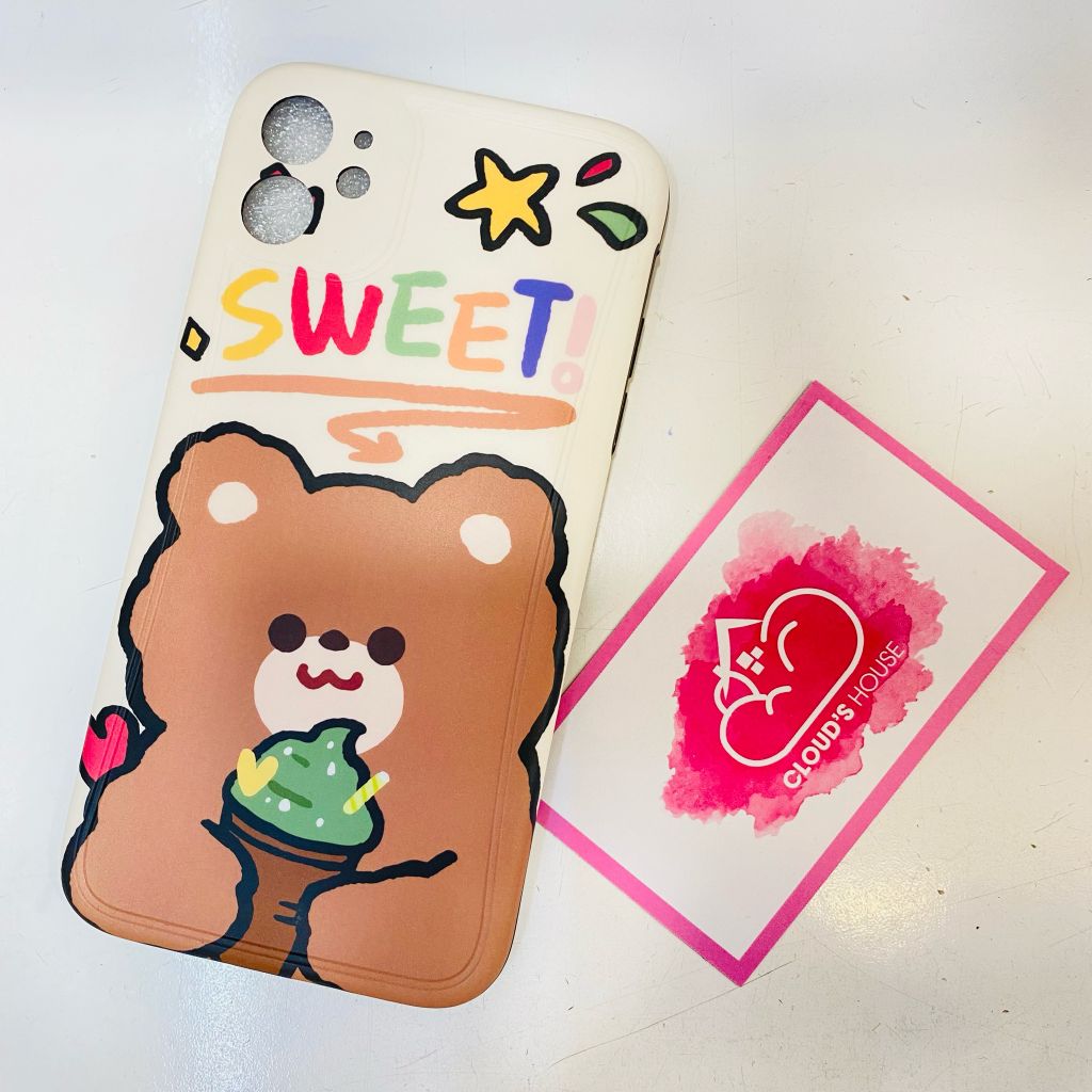 Case Ốp điện thoại iPhone Thỏ Milk Tea và Gấu Sweet Nhám bóng nền kem (3 mẫu)