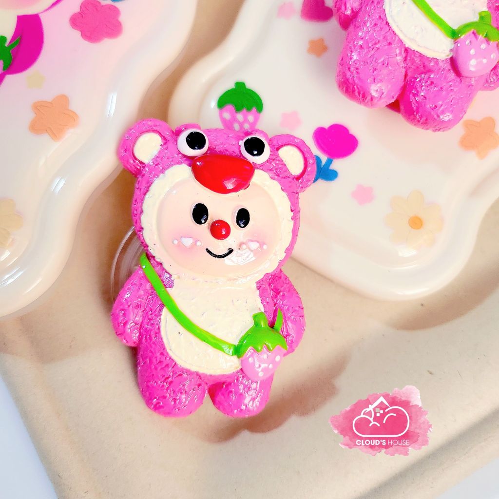 Case Ốp điện thoại iPhone Gấu dâu Lotso Chất phao Viền gợn sóng Kèm popsoket iPhone 11/12/13/14/Plus/Pro/Promax