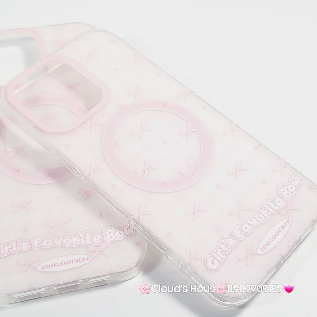 Case Ốp điện thoại iPhone Magsafe Nền Hồng Nơ Hồng Girl's Favorite Bow ZoozooCase iPhone 12/13/14/15/16/Pro/Promax