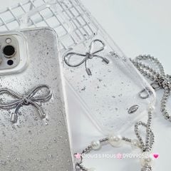 Case Ốp điện thoại iPhone Nơ Bạc Trong Bling Bling iPhone 12/13/14/15/Plus/Pro/Promax