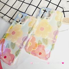 Case Ốp điện thoại iPhone Hoa Hologram Nền Xanh lá Viền Gợn Sóng iPhone 11/12/13/14/15/Pro/Promax