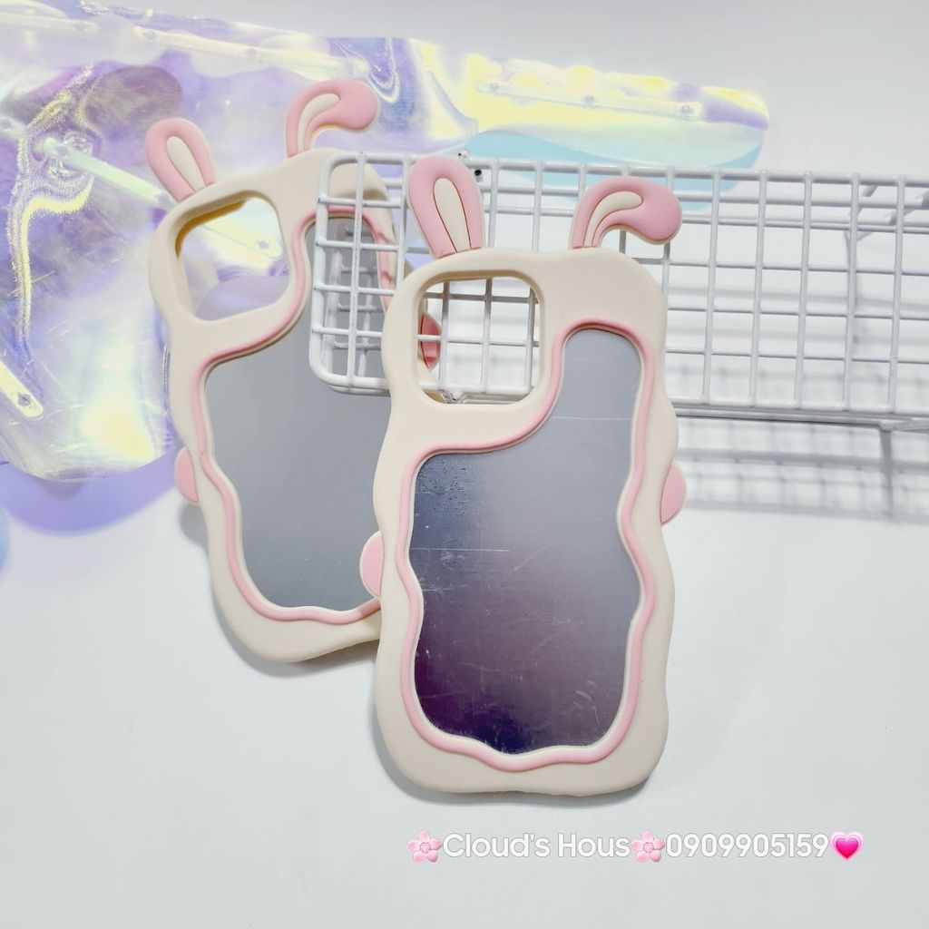 Case Ốp điện thoại iPhone Su dẻo Tai Thỏ Gợn Sóng Lưng Gương iPhone 6P/7P/8P/X/Xs/XSMax/11/12/13/14/15/Pro/Promax