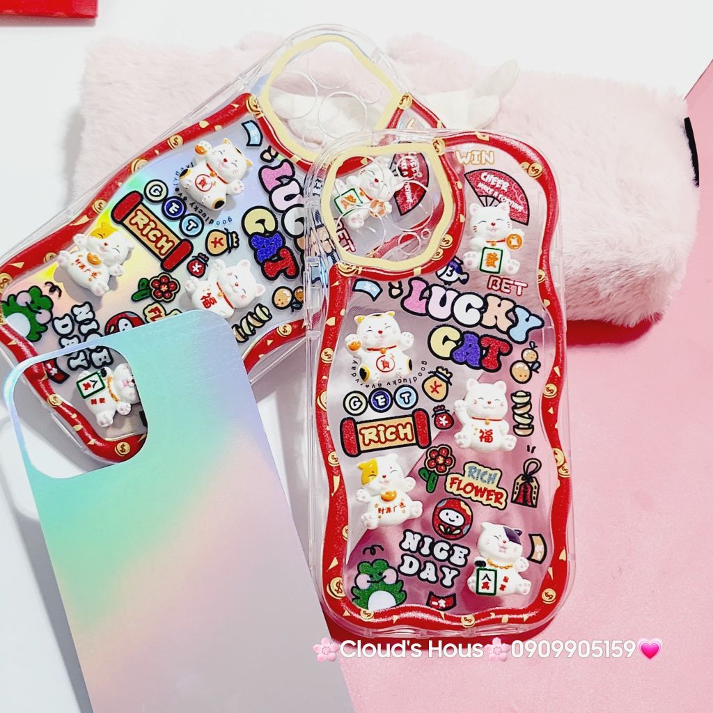 Case Ốp điện thoại iPhone Mèo Hologram icon nổi Phao chống Shock iPhone 11/12/13/14/15/Pro/Promax - TẾT