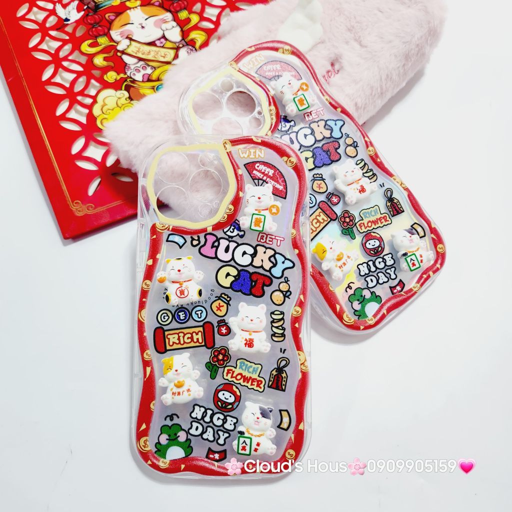 Case Ốp điện thoại iPhone Mèo Hologram icon nổi Phao chống Shock iPhone 11/12/13/14/15/Pro/Promax - TẾT