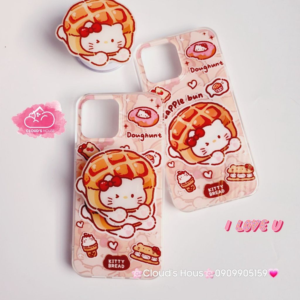 Case Ốp điện thoại iPhone Magsafe Mèo Hello Kitty Bread Pineapple bun Kèm Popsocket Nam Châm iPhone 11/12/13/14/15/Pro/Promax