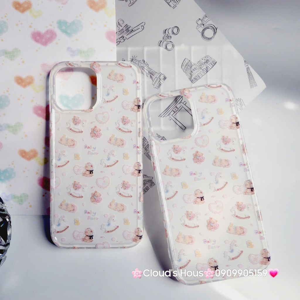 Case Ốp điện thoại iPhone Gấu Baby Bear Sticker Dễ Thương Nền Trắng iPhone 11/12/13/14/15/Pro/Promax