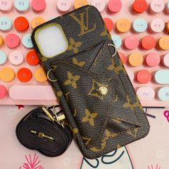 Case Ốp điện thoại iPhone LV da đựng thẻ kèm dây sang chảnh