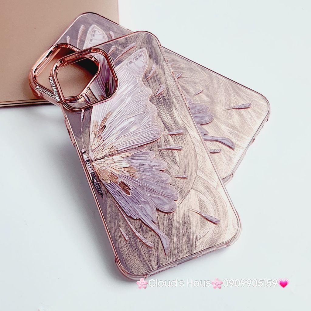 Case Ốp điện thoại iPhone Con Bướm Butterfly Hologram Nền Hồng iPhone 11/12/13/14/15/Pro/Promax