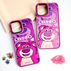 Case Ốp điện thoại iPhone Gấu dâu Lotso Tranh vẽ nhám tím iPhone 11/12/13/14/Pro/Promax