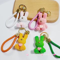 Móc Khóa Con Vật Thỏ Dây Da Trái Tim