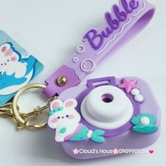 Móc Khóa Máy Ảnh Thỏ Trắng Bubble Có đèn