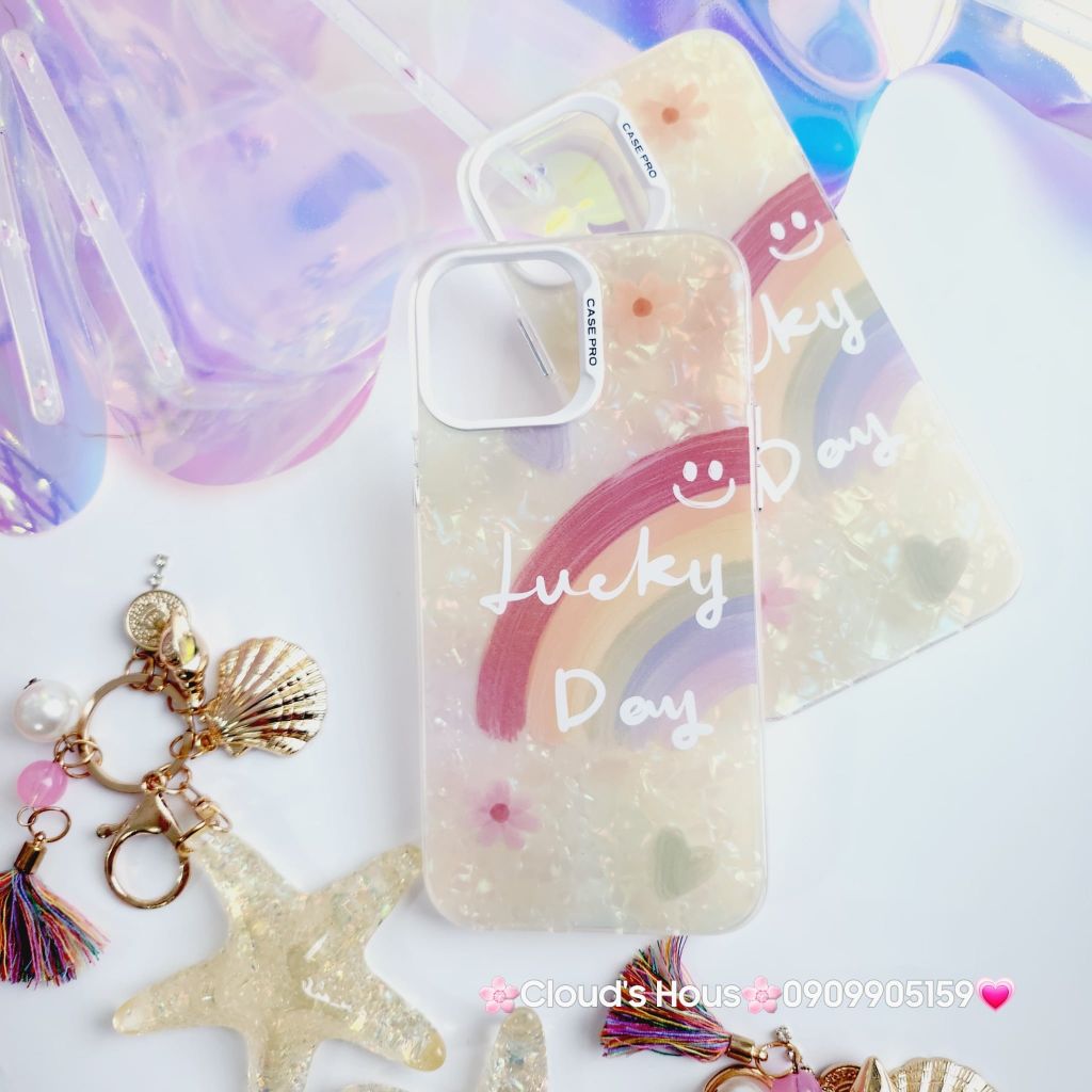 Case Ốp điện thoại iPhone Cầu Vồng Lucky Day Nền Vàng Ánh Xà Cừ iPhone 11/12/13/14/15/Pro/Promax