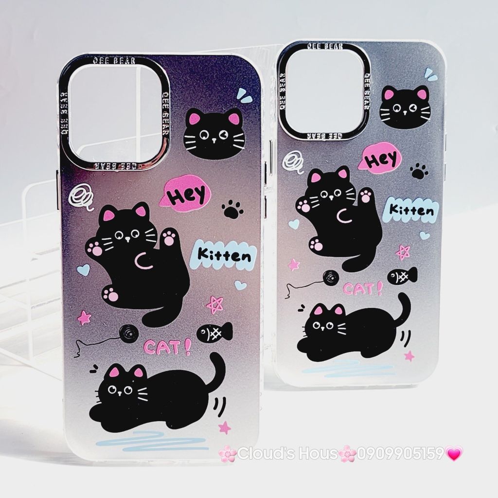 Case Ốp điện thoại iPhone Mèo Đen Kitten Nhám Hologram ánh bạc iPhone 11/12/13/14/15/Pro/Promax