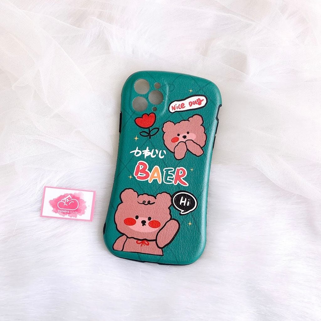 CASE IPHONE Gấu Xanh lá Đáng Yêu Nhám Da Dẻo Phôi Bầu Chống Shock
