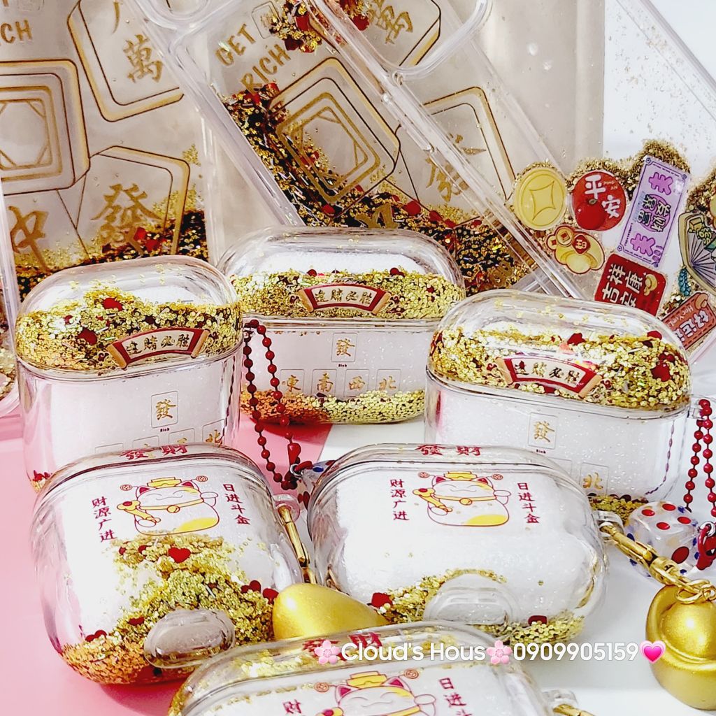 Cover Case Vỏ bảo vệ Airpod Mèo Nước Bling Thần Tài Charm Thỏi Vàng Airpod 1/2/3/Pro/Pro2 - TẾT