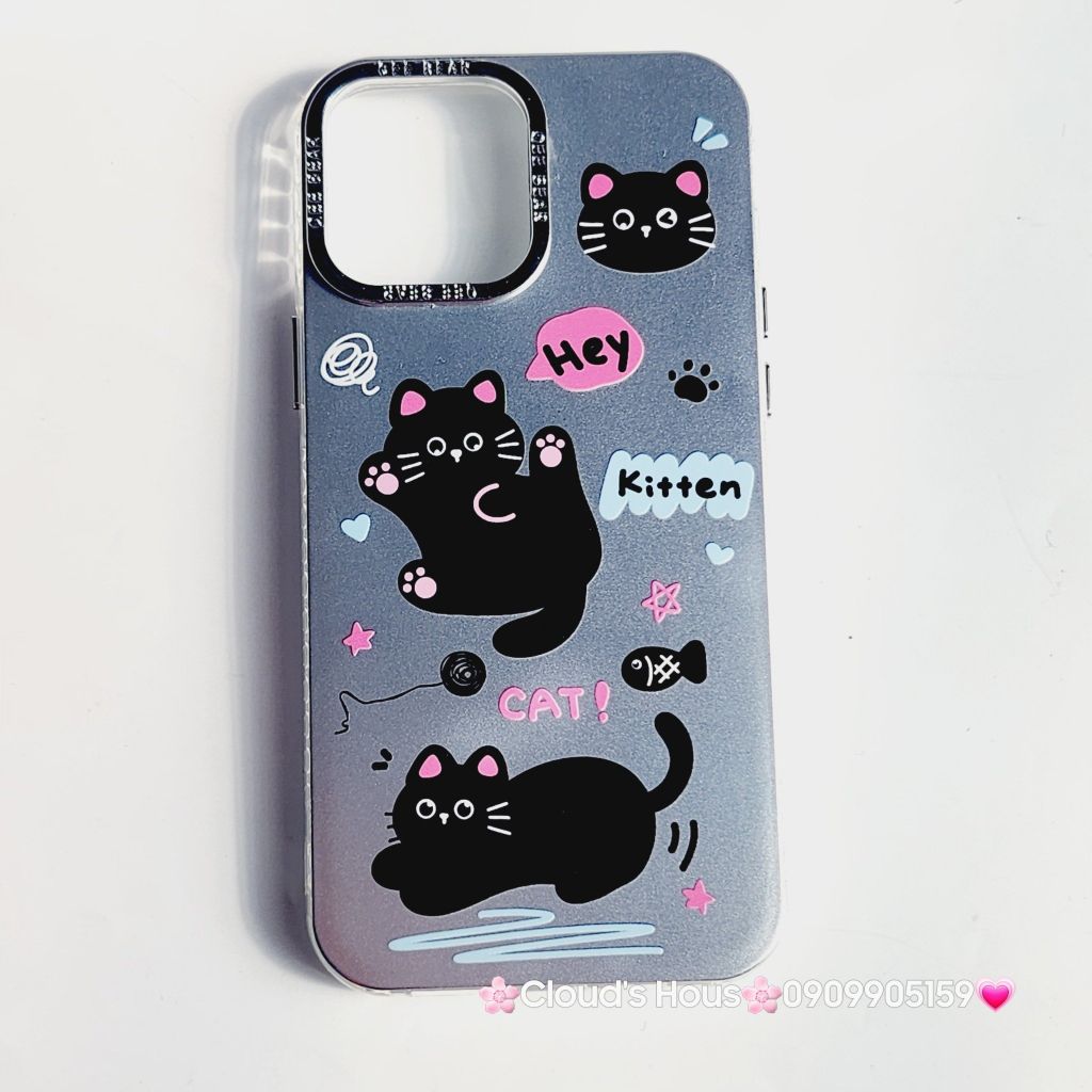 Case Ốp điện thoại iPhone Mèo Đen Kitten Nhám Hologram ánh bạc iPhone 11/12/13/14/15/Pro/Promax