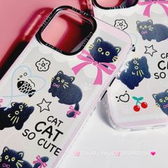 Case Ốp điện thoại iPhone Mèo Đen Hologram Nền Trắng Cat So Cute iPhone 11/12/13/14/15/Pro/Promax