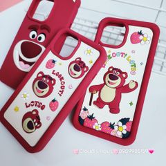Case Ốp điện thoại iPhone Gấu dâu Lotso Su dẻo nền trắng Chính hãng Disney iPhone 12/13/14/15/Plus/Pro/Promax