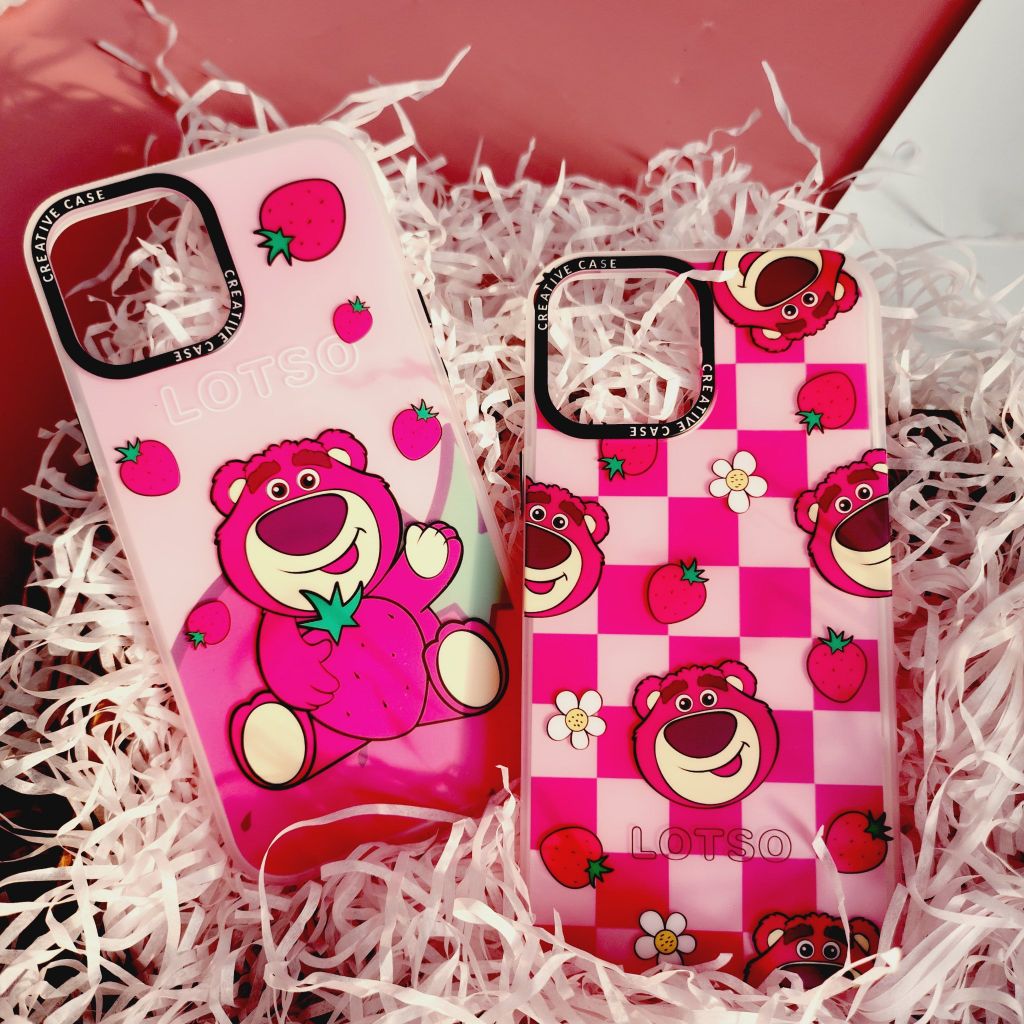Case Ốp điện thoại Gấu dâu Lotso Chất nhám Hoạ tiết IN 3D iPhone 11/12/13/14/Pro/Promax