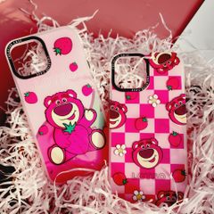 Case Ốp điện thoại Gấu dâu Lotso Chất nhám Hoạ tiết IN 3D iPhone 11/12/13/14/Pro/Promax