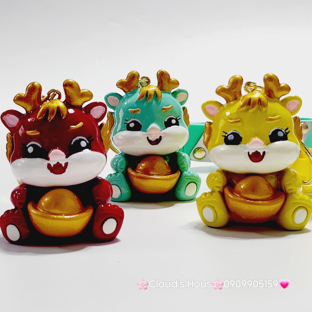 Móc Khóa Rồng Cầm Thỏi Vàng TẾT - Dây Good Luck