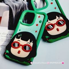 Case Ốp điện thoại iPhone Su dẻo Bé Gái Đeo Kính Cool Xanh lá iPhone 11/12/13/14/15/Pro/Promax
