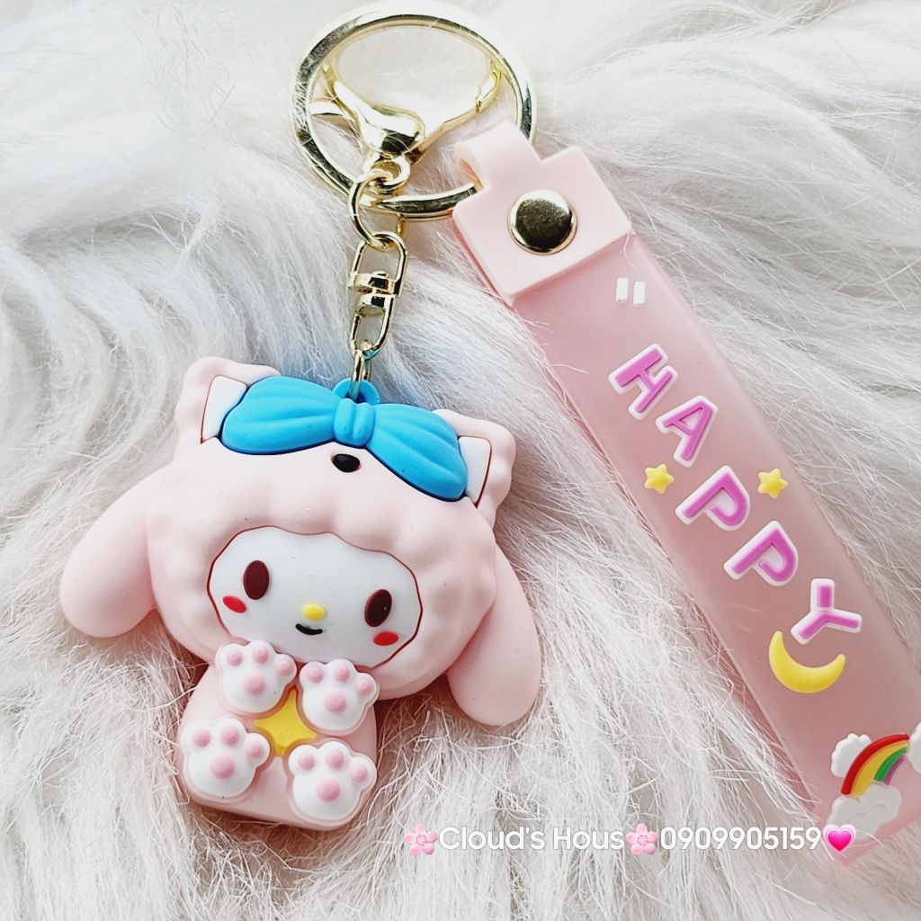 Móc khóa Gấu và Thỏ đầu xù Happy