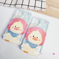 Case Ốp điện thoại iPhone Vịt Cute Đeo Yếm Hologram Viền Gợn Sóng iPhone 11/12/13/14/15/Pro/Promax