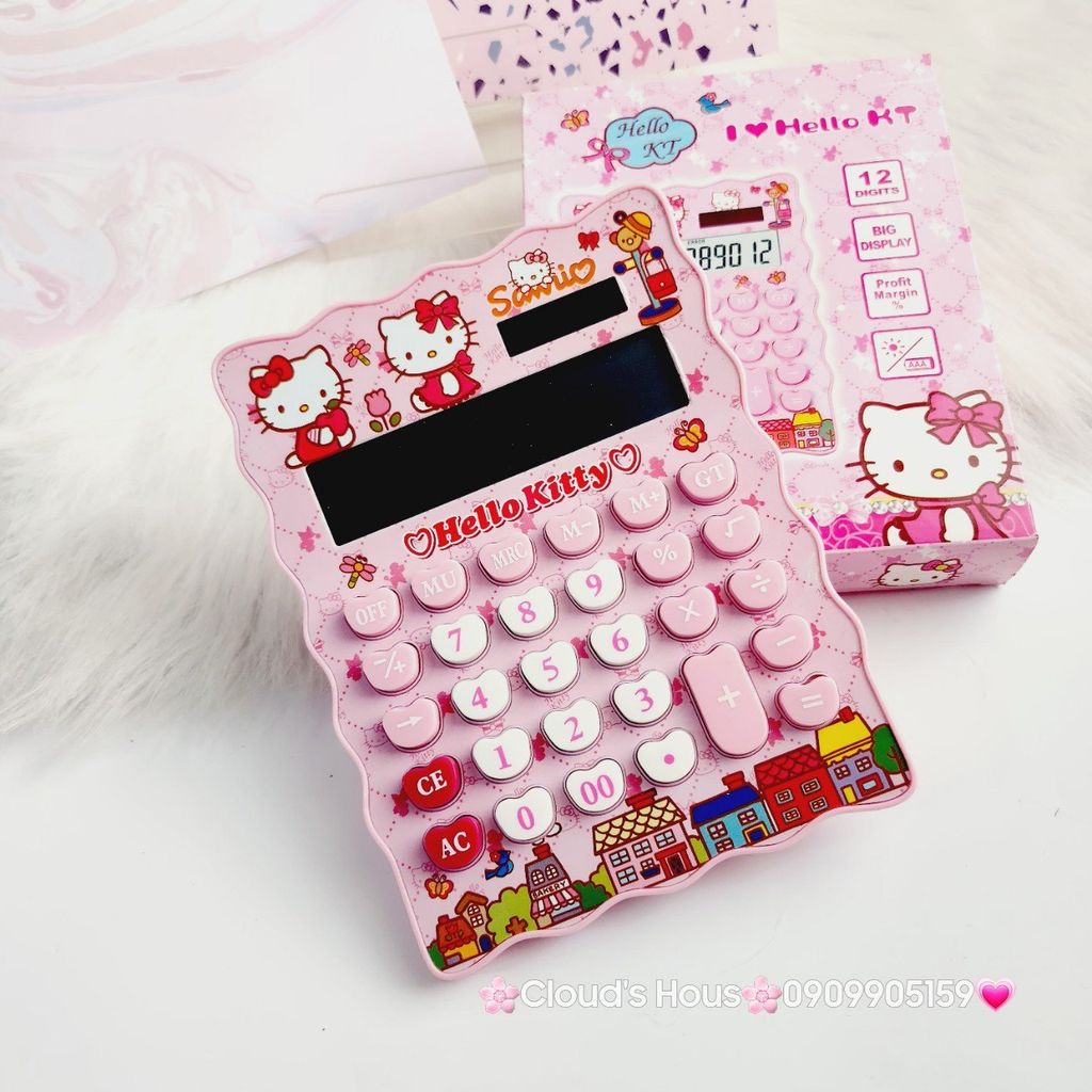 Máy tính hoạt hình Hello Kitty Vuông Viền Gợn Sóng siêu dễ thương KT-800