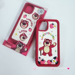 Case Ốp điện thoại iPhone Gấu dâu Lotso Su dẻo nền trắng Chính hãng Disney iPhone 12/13/14/15/Plus/Pro/Promax