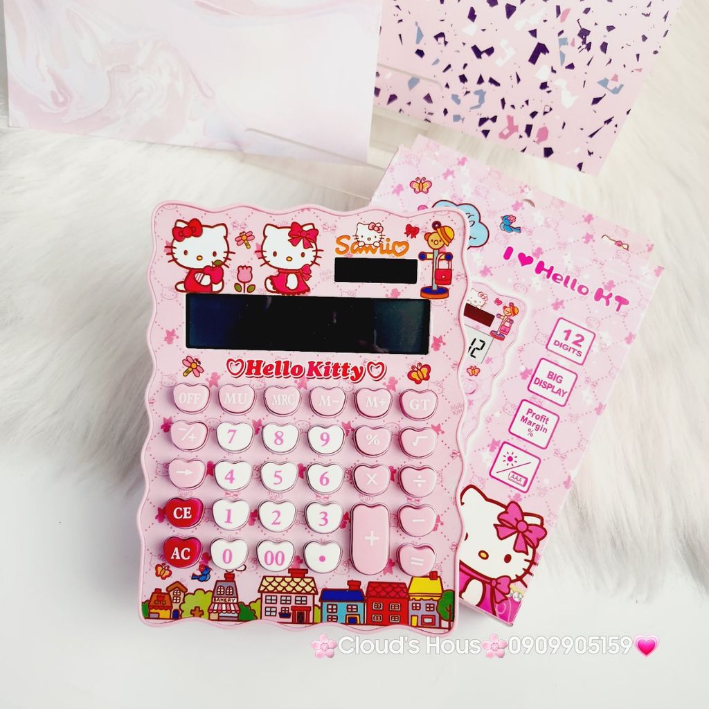Máy tính hoạt hình Hello Kitty Vuông Viền Gợn Sóng siêu dễ thương KT-800