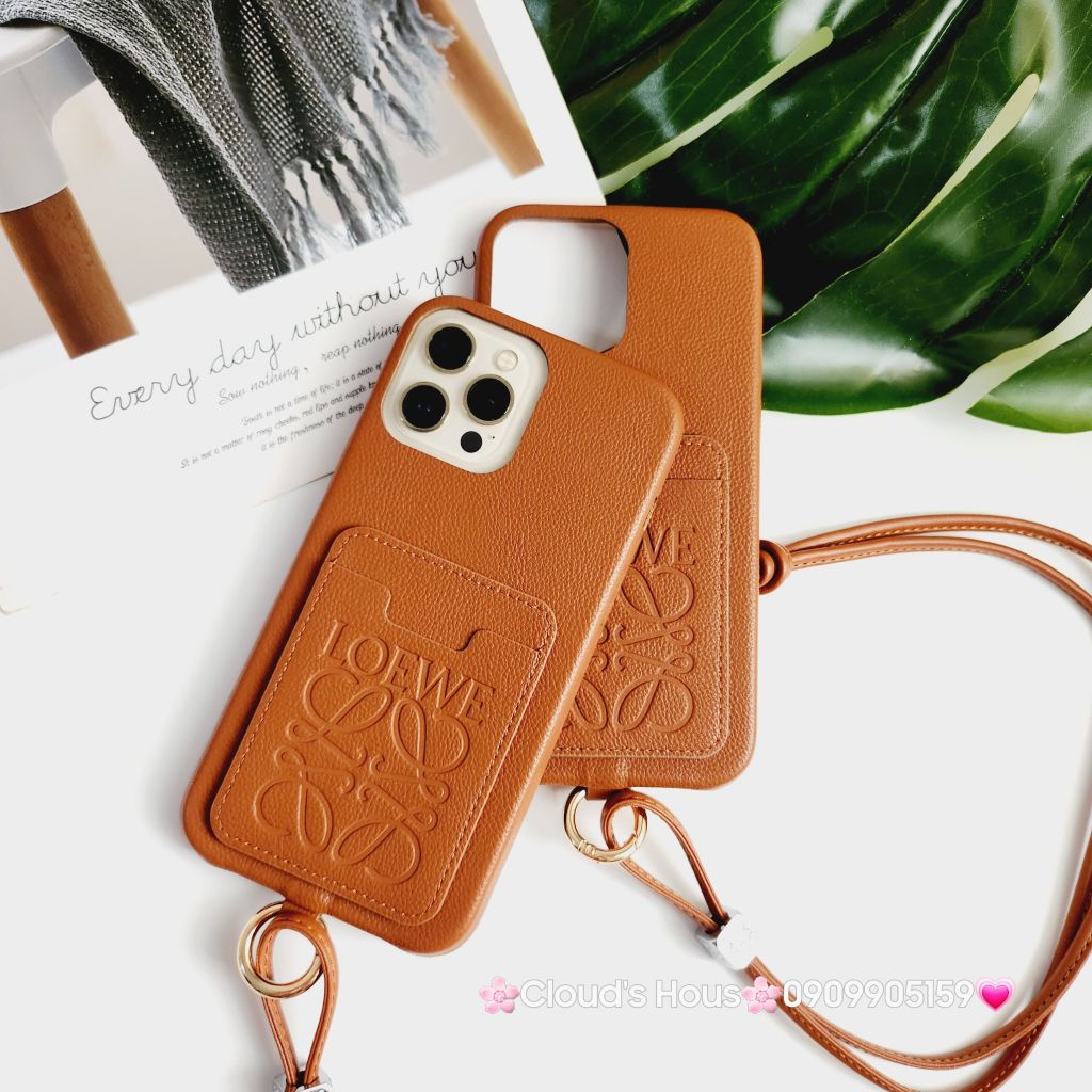 Case Ốp điện thoại iPhone Da LOEWE Đựng Card kèm dây đeo iPhone 11/12/13/14/Pro/Promax