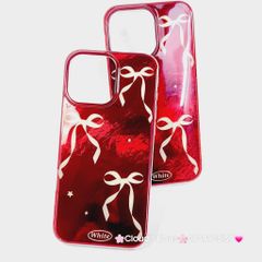 Case Ốp điện thoại iPhone Nơ Trắng Nền Đỏ White iPhone 12/13/14/15/16/Pro/Promax