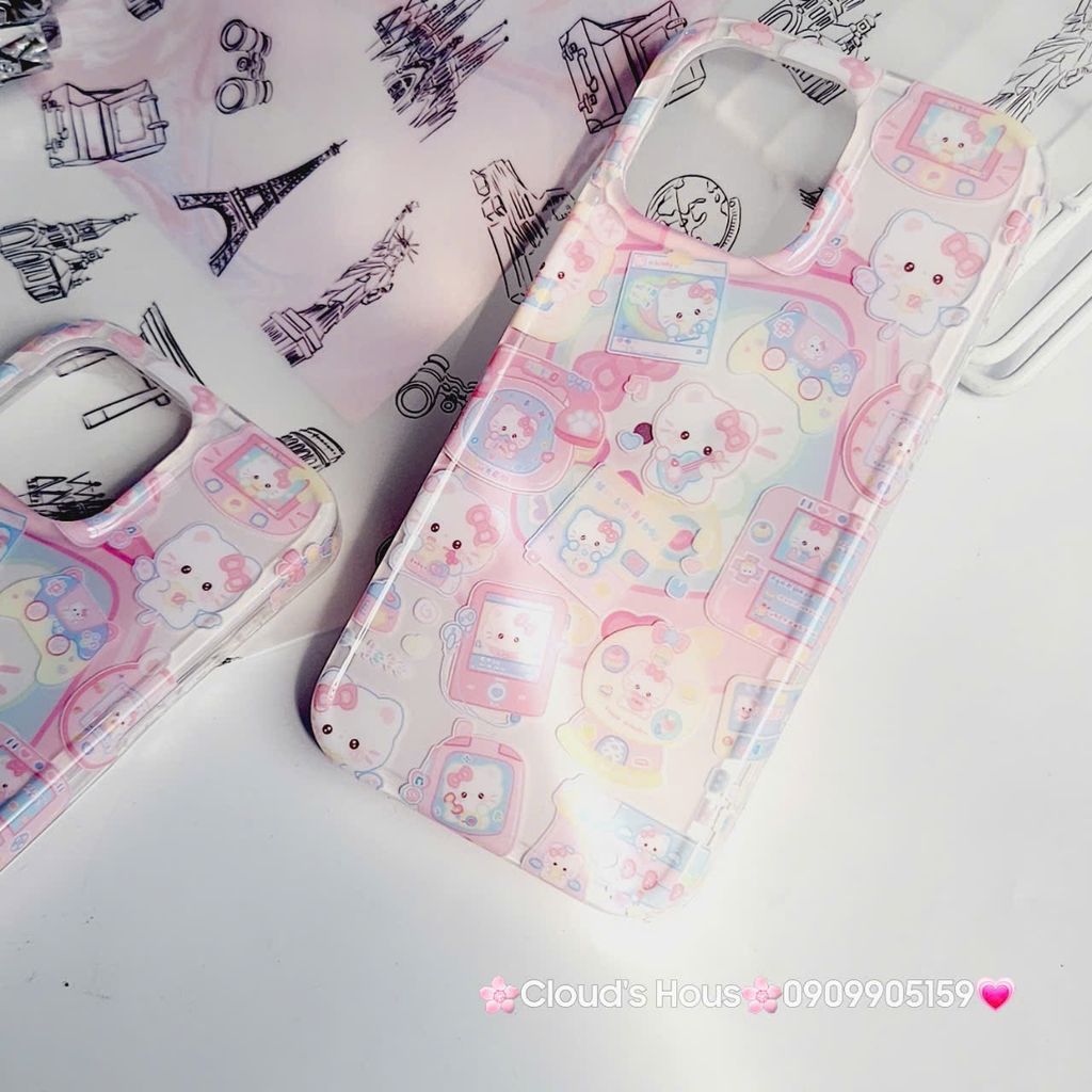 Case Ốp điện thoại iPhone Hello Kitty Nền Trắng Hồng iPhone 12/13/14/15/Pro/Promax