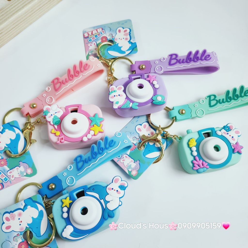 Móc Khóa Máy Ảnh Thỏ Trắng Bubble Có đèn