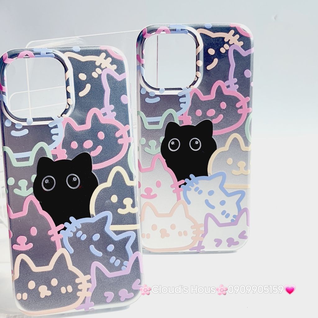 Case Ốp điện thoại iPhone Mèo Đen Hologram Ánh Bạc iPhone 11/12/13/14/15/Pro/Promax