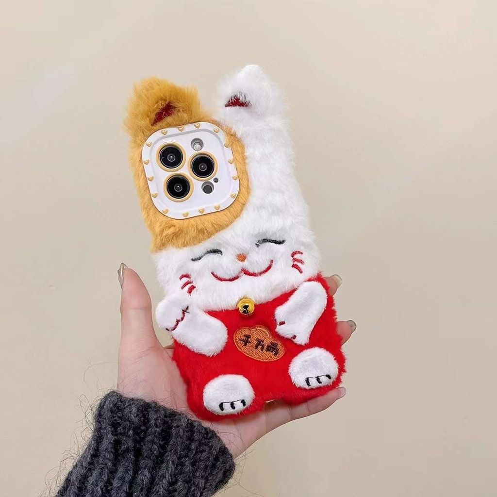 Case Ốp điện thọai iPhone Mèo may mắn Lông Flupfy iPhone 11/12/13/14/Pro/Promax - TẾT