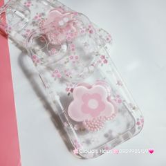 Case Phao Ốp điện thoại iPhone Trong Suốt Hoa có Popsocket IPhone 11/12/13/14/15/Pro/Promax
