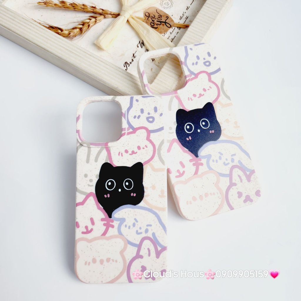 Case Ốp điện thoại iPhone Mèo Đen Cute dẻo nền trắng iPhone 11/12/13/14/15/Pro/Promax
