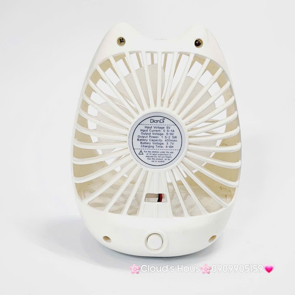 Mini Fan - Quạt Cầm Tay - Để Bàn Tai Mèo Trắng Trơn