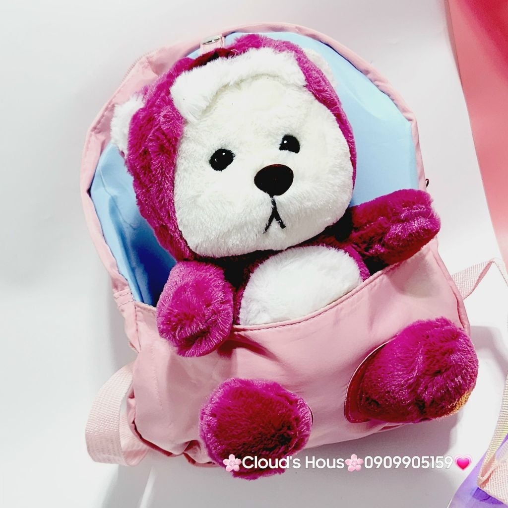 Balo Gấu Dâu Lotso Vải dù Gấu Bông nổi