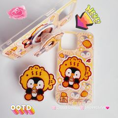 Case Ốp điện thoại iPhone Magsafe Chim Cánh Cụt Đội Mũ Cá Kèm Popsocket Nam Châm iPhone 11/12/13/14/15/Pro/Promax