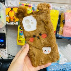 Case Ốp điện thoại iPhone Gấu Nâu Bông Lông mịn tai thỏ iPhone 7+/X/XSm/11/11Promax/12/12Pro/12Promax